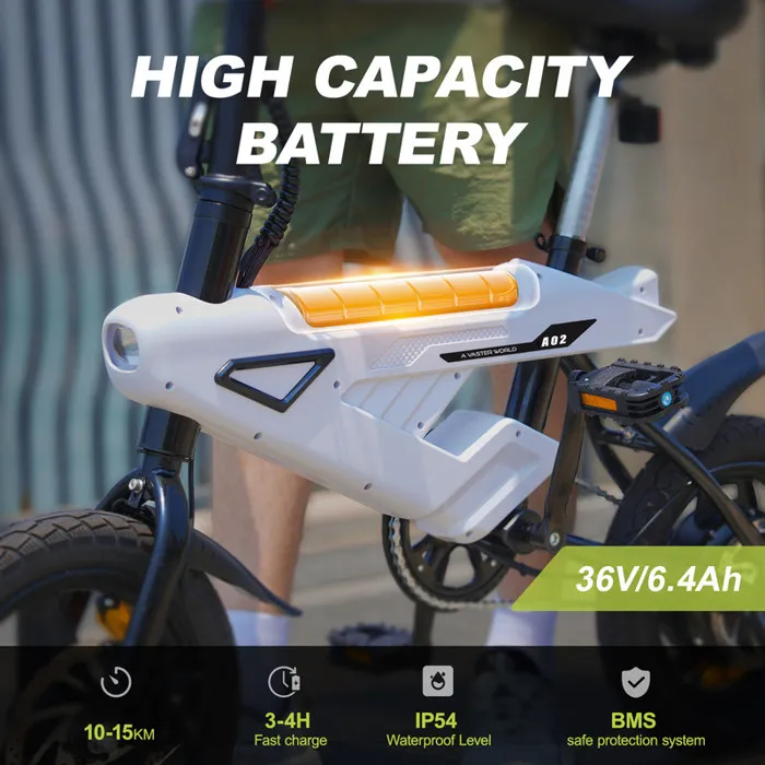 AVDLEU - Vélo Electrique Pliable 14" - Moteur 250W - Vitesse 25km/h - Batterie 36V 6.4Ah - Autonomie 15-25km (Mode ASSIST) - Blanc – Image 3