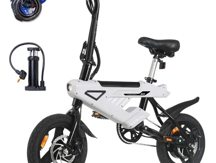AVDLEU - Vélo Electrique Pliable 14" - Moteur 250W - Vitesse 25km/h - Batterie 36V 6.4Ah - Autonomie 15-25km (Mode ASSIST) - Blanc