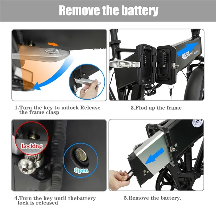 CMACEWHEEL Vélos électriques, Moteur 1500W Batterie 48V 18AH, Vélo électrique pliant, Cinq vitesses, Pneu CST 20*4.0, Noir – Image 3