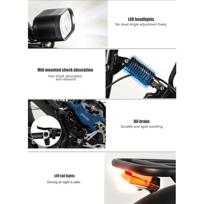 CMACEWHEEL Vélos électriques, Moteur 1500W Batterie 48V 18AH, Vélo électrique pliant, Cinq vitesses, Pneu CST 20*4.0, Noir – Image 5