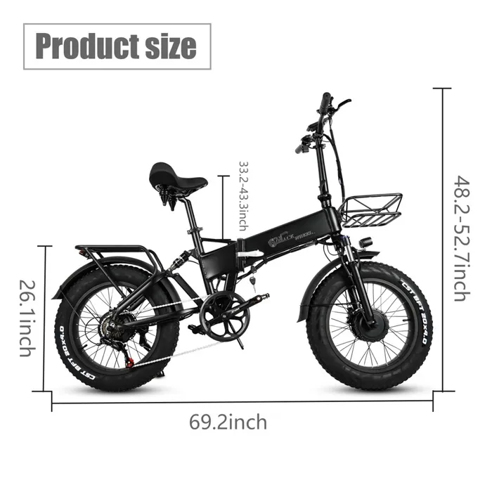CMACEWHEEL Vélos électriques, Moteur 1500W Batterie 48V 18AH, Vélo électrique pliant, Cinq vitesses, Pneu CST 20*4.0, Noir – Image 6
