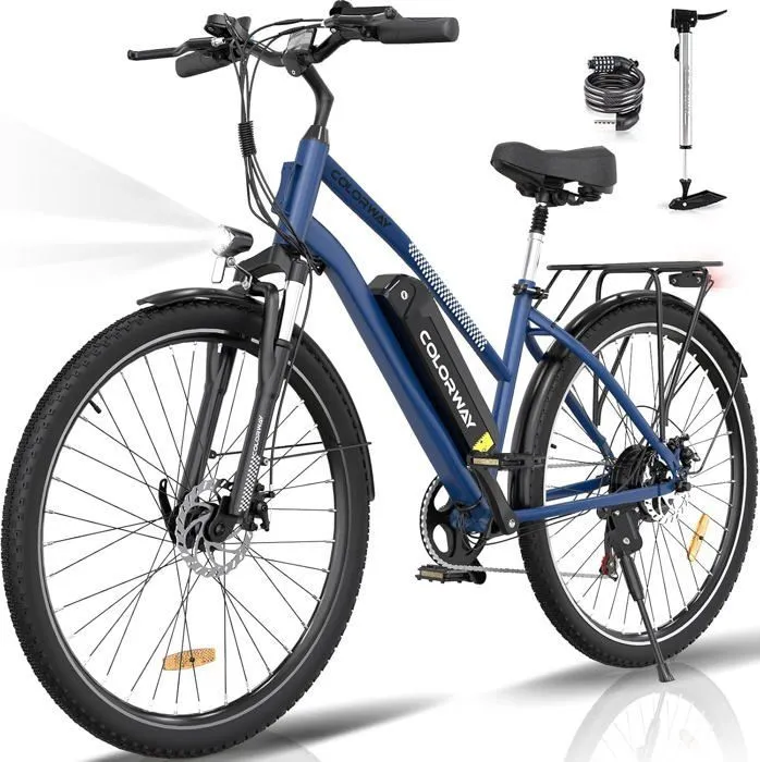 COLORWAY Vélo Électrique 28" VAE - E-BIKE VTT Batterie amovible 36V 15Ah - Moteur 250W - Shimano 7 Vitesses - Bleu