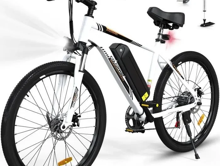 COLORWAY Vélo Électrique Blanc, VTT 26" E-Bike Vélo Assistance Électrique avec Batterie Amovible 36V 15Ah, Shimano 7 Vitesses