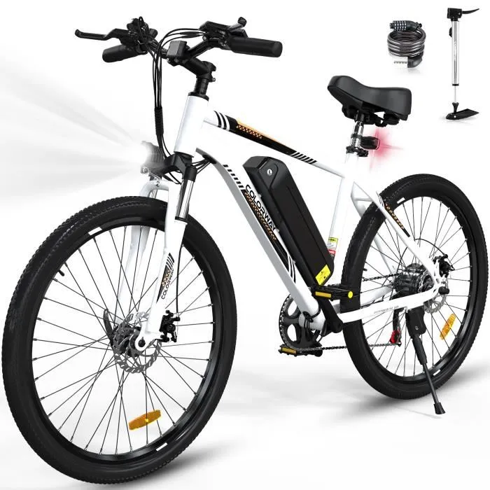 COLORWAY Vélo Électrique Blanc, VTT 26" E-Bike Vélo Assistance Électrique avec Batterie Amovible 36V 15Ah, Shimano 7 Vitesses