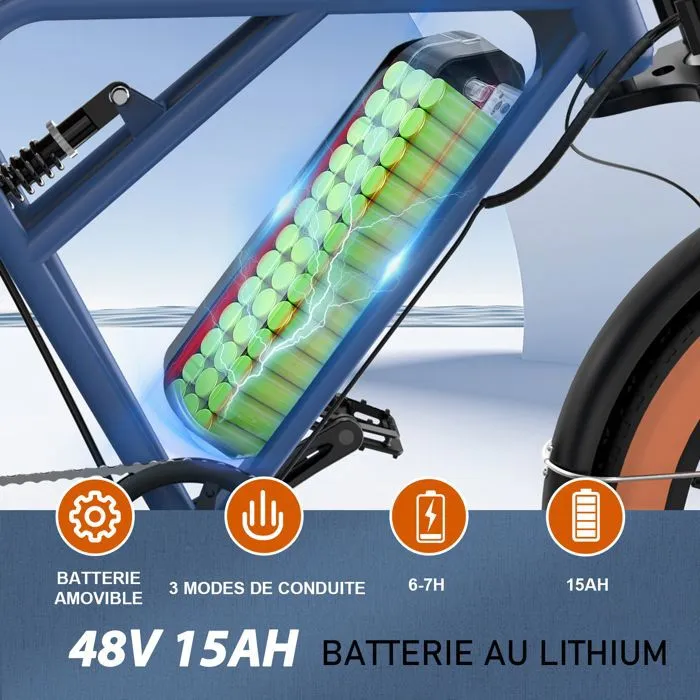 COLORWAY Vélo électrique, E-BIKE Tout Terrain de 20" avec Pneu 4.0 Fat, Moteur 250W et Batterie 48V 15Ah, Shimano 7 Vitesses – Image 3