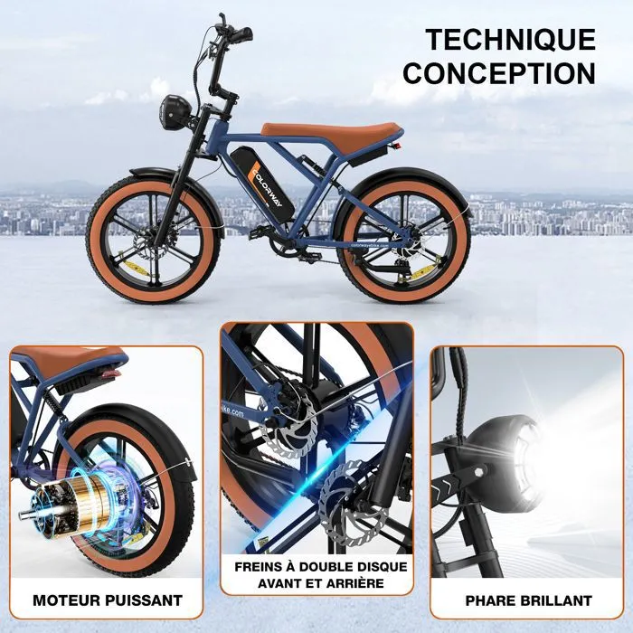 COLORWAY Vélo électrique, E-BIKE Tout Terrain de 20" avec Pneu 4.0 Fat, Moteur 250W et Batterie 48V 15Ah, Shimano 7 Vitesses – Image 5
