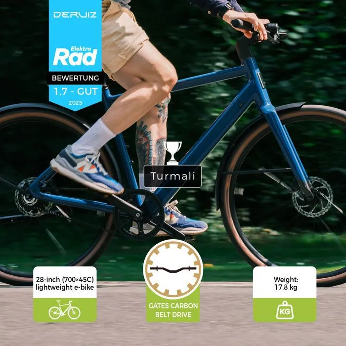 Vélo Électrique DERUIZ Turmali M 28" Urbain, 36V10Ah, GATES CARBON DRIVE CDN, Ville E-Bike 17.8kg, Bleu – Image 2