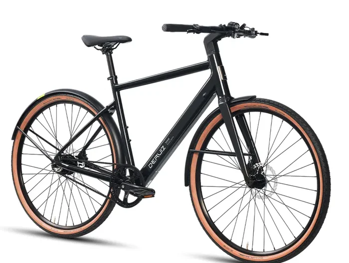 DERUIZ Vélo électrique Turmali M 28", Ville E-Bike, 36V10Ah, GATES CARBON DRIVE CDN, VAE 17.8kg, Noir