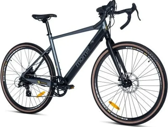 Moma Bikes - Vélo de Ville Electrique Gravel 28" - Batterie 36V 10Ah - Autonomie Max 70km - 8 Vitesses - Freins Tektro - Gris