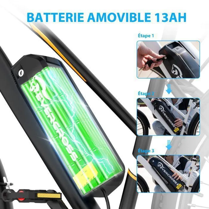 Vélo électrique adulte EVERCROSS TECH EK28 - Pneu 28" Batterie amovible 36V 13Ah Moteur 350W 7 Vitesse Freins à Double Disque – Image 4