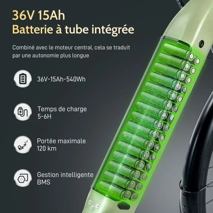 Fafrees FM9 250W Vélo électrique urbain - Moteur Bafang 250W monté au milieu - Batterie 15Ah - Pneus 700C*45C - Vert – Image 3