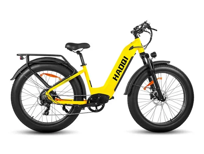 HAOQl Eagle step Thru 2.0 - Vélo électrique 26'' - Moteur 250W - Batterie 48V20Ah - SHIMANO 7 Vitesses - VTT fat bike,Jaune