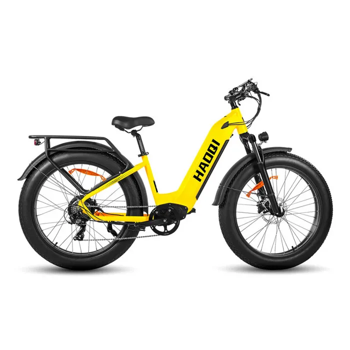 HAOQl Eagle step Thru 2.0 - Vélo électrique 26'' - Moteur 250W - Batterie 48V20Ah - SHIMANO 7 Vitesses - VTT fat bike,Jaune
