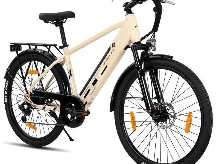 Hiland 26" Vélo électrique, E-MTB avec moteur 250 W, batterie 36 V 7,8 Ah, 7 vitesses pour hommes et femmes,freins à disque,Beige