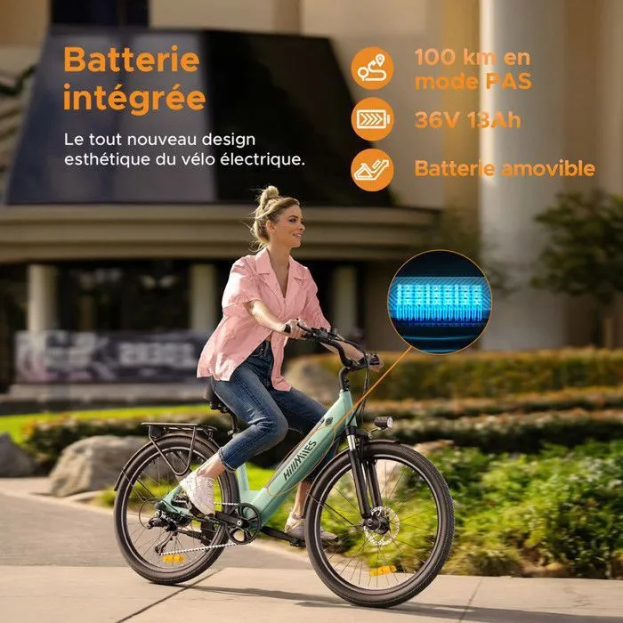 HILLMILES Milecity 1 - Vélo Électrique 26" - Moteur 250W - Batterie Amovible 36V 13Ah - Autonomie 100km - Shimano 7 vitesses, Gris – Image 2