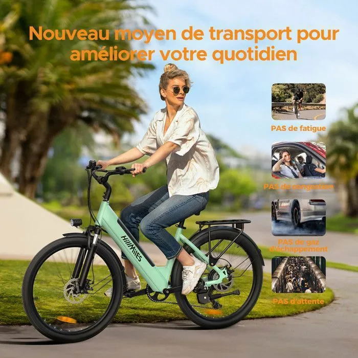 HILLMILES Milecity 1 - Vélo Électrique 26" - Moteur 250W - Batterie Amovible 36V 13Ah - Autonomie 100km - Shimano 7 vitesses, Gris – Image 4