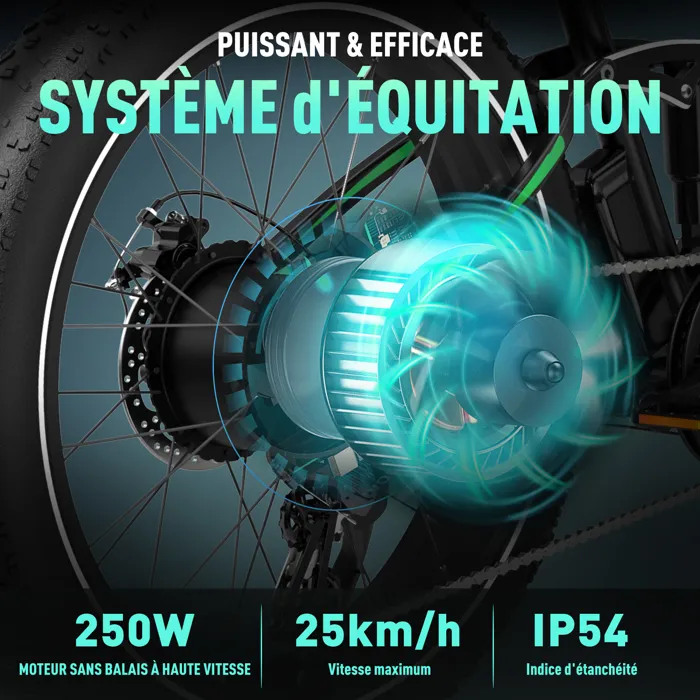HITWAY Vélo Électrique 26"*4,0 Fat Bike - VTT E-BIKE Batterie amovible 48V 15AH - Moteur 250W - Shimano 7 Vitesses - Autonomie – Image 3