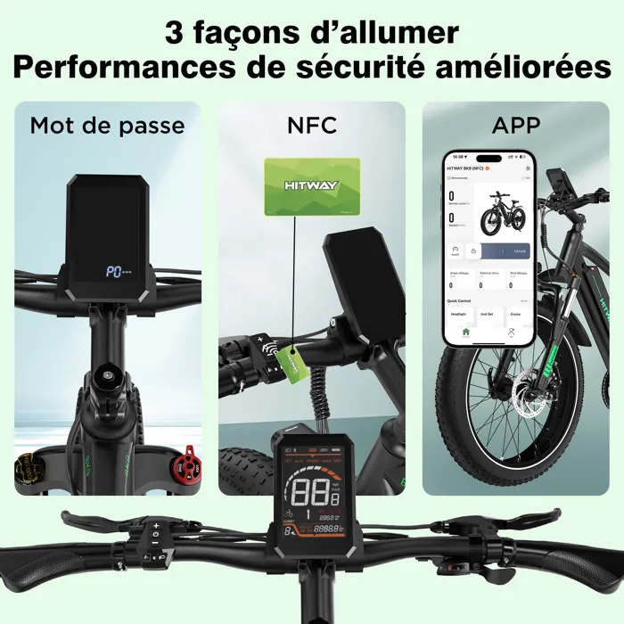 HITWAY Vélo Électrique 26"*4,0 Fat Bike - VTT E-BIKE Batterie amovible 48V 15AH - Moteur 250W - Shimano 7 Vitesses - Autonomie – Image 6