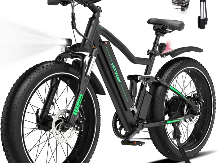 HITWAY Vélo Électrique 26"*4,0 Fat Bike - VTT E-BIKE Batterie amovible 48V 15AH - Moteur 250W - Shimano 7 Vitesses - Autonomie