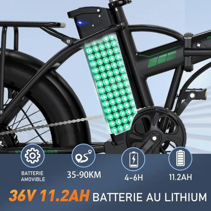 HITWAY Vélo électrique Pliable 20" Noir-Vert - Batterie 36V - 11,2Ah - Écran LCD - Pompe à vélo gratuite – Image 2