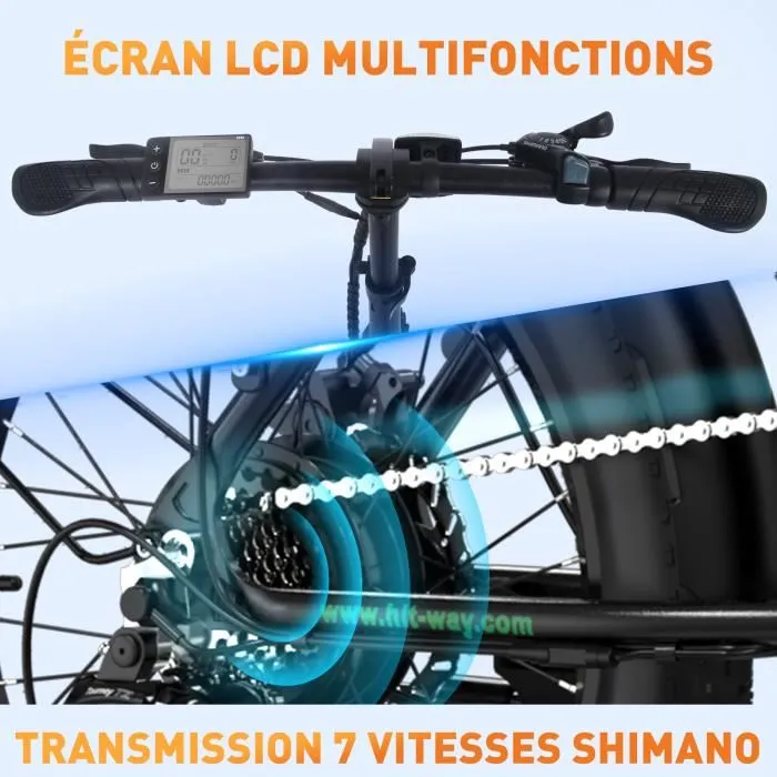 HITWAY Vélo électrique Pliable 20" Noir-Vert - Batterie 36V - 11,2Ah - Écran LCD - Pompe à vélo gratuite – Image 3
