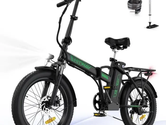 HITWAY Vélo électrique Pliable 20" Noir-Vert - Batterie 36V - 11,2Ah - Écran LCD - Pompe à vélo gratuite