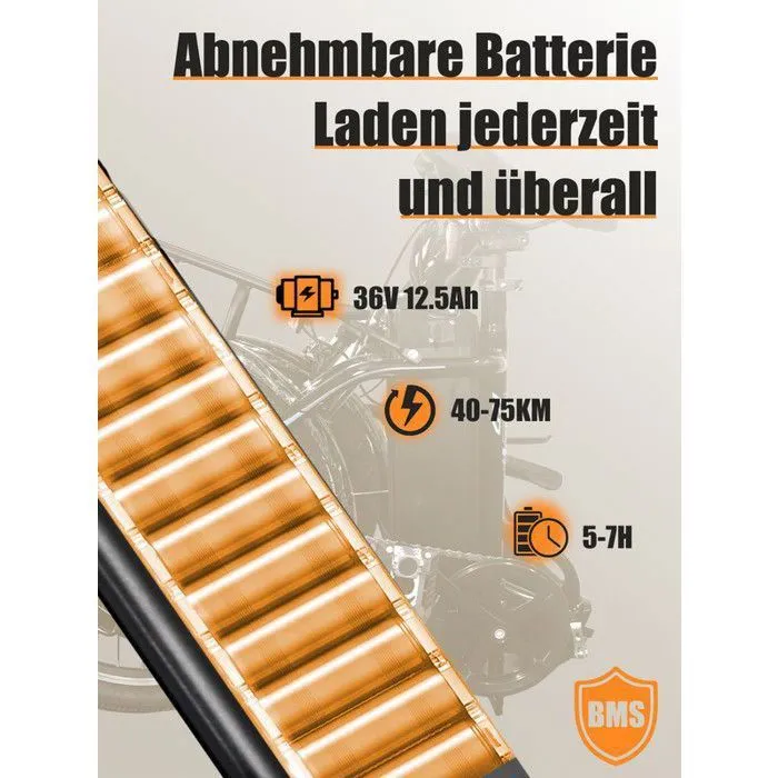 KAISDA K7 Vélo Électrique Pliable 20”- Moteur 350W Batterie 36V13AH - Autonomie 70km - Shimano 7 Vitesses - Freins à disque,Noir – Image 5