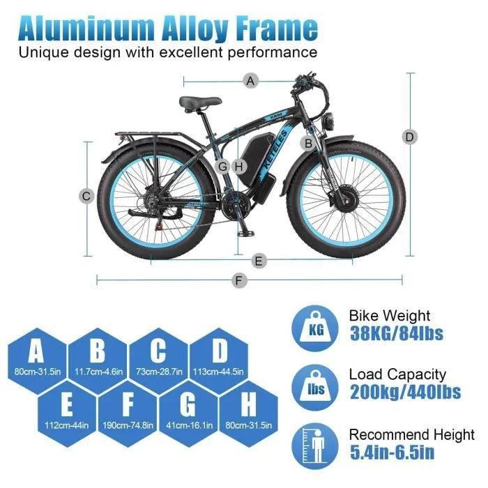 KETELES K800-2000W vélo électrique à double moteur avant et arrière-21 vitesses-batterie Samsung 23AH-pneus tout-terrain 26*4-bleu – Image 2