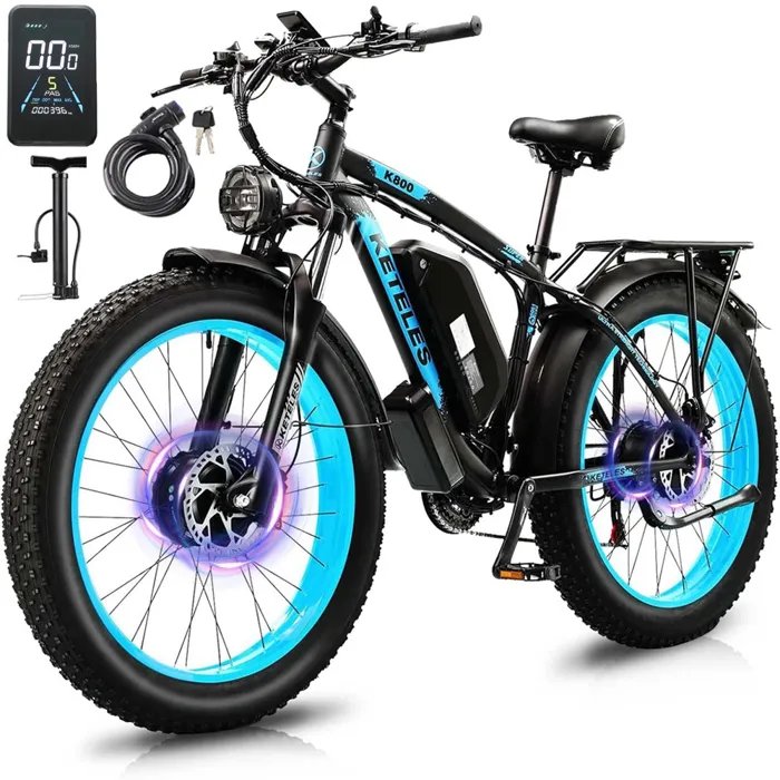 KETELES K800-2000W vélo électrique à double moteur avant et arrière-21 vitesses-batterie Samsung 23AH-pneus tout-terrain 26*4-bleu