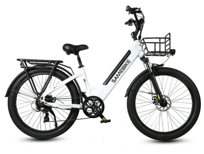 SAMEBIKE A01 Plus - Vélo électrique - Roues de 26 pouces - Moteur 750w -Batterie 48V14Ah - Vélo ville shimano 7 vitesses, Blanc