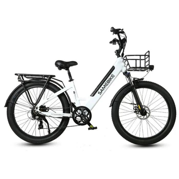 SAMEBIKE A01 Plus - Vélo électrique - Roues de 26 pouces - Moteur 750w -Batterie 48V14Ah - Vélo ville shimano 7 vitesses, Blanc