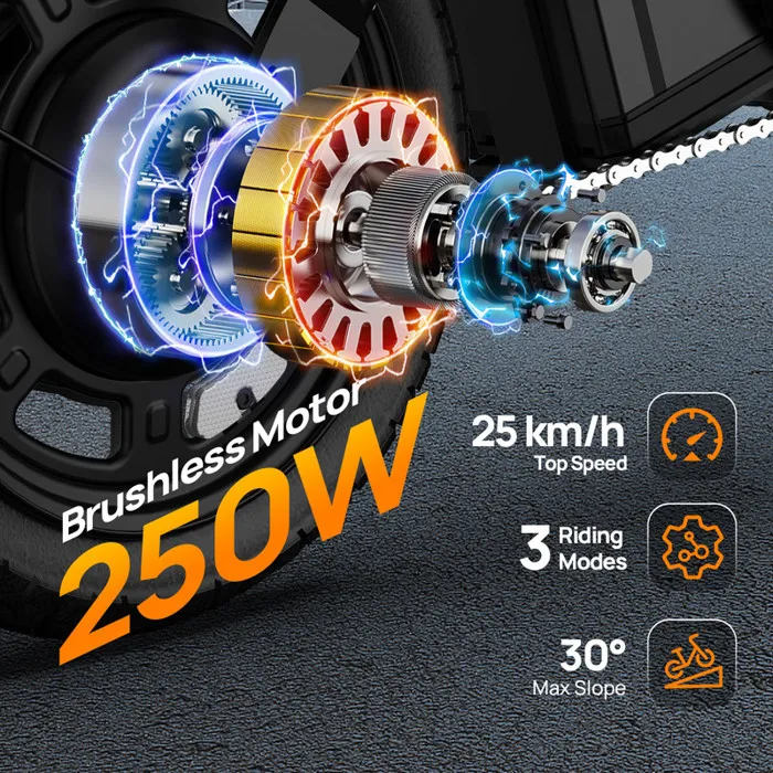 URLIFE F1L - Vélo électrique pliable 14“ - Moteur 350W Batterie Amovible 48V 7.5Ah - Autonomie 50km - Freins à disque, Bleu – Image 3