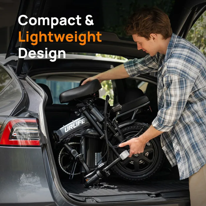 URLIFE F1L - Vélo électrique pliable 14“ - Moteur 350W Batterie Amovible 48V 7.5Ah - Autonomie 50km - Freins à disque, Bleu – Image 5