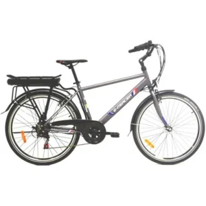 Vélo de ville électrique 26'' - MERCIER - 6 Vitesses - Autonomie 65 km - Cadre acier - Gris - Homme