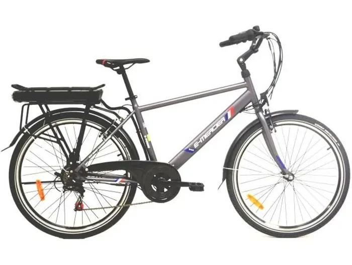 Vélo de ville électrique 26'' - MERCIER - 6 Vitesses - Autonomie 65 km - Cadre acier - Gris - Homme