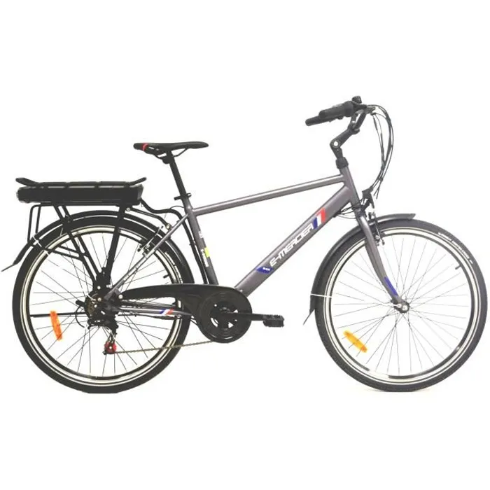 Vélo de ville électrique 26'' - MERCIER - 6 Vitesses - Autonomie 65 km - Cadre acier - Gris - Homme