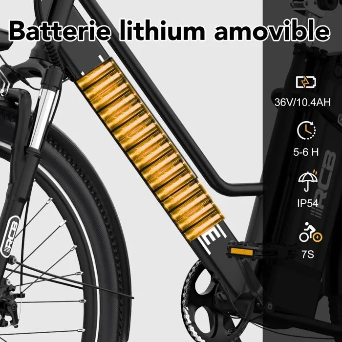 RCB 26" Vélo Électrique Urbain avec APP, 7 Vitesses, Autonomie 30-50 km, Double Frein à Disque, Sacoche Étanche Offerte – Image 2