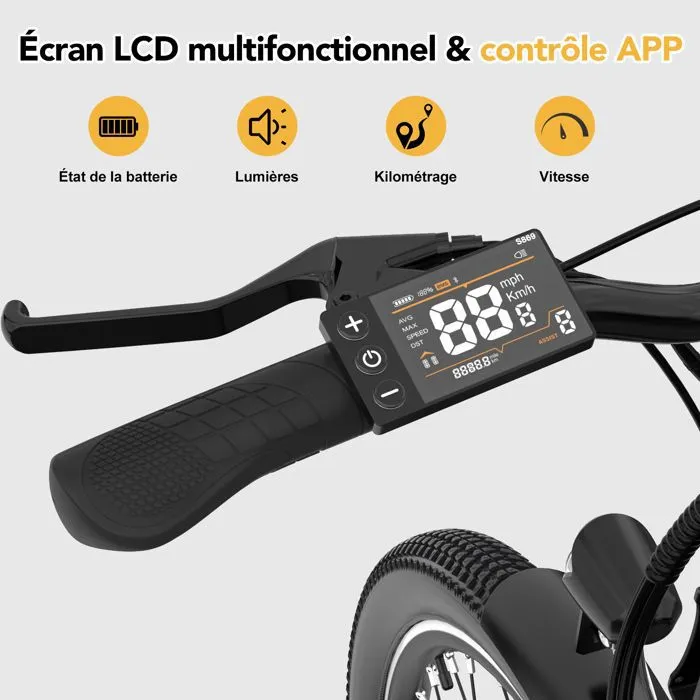 RCB 26" Vélo Électrique Urbain avec APP, 7 Vitesses, Autonomie 30-50 km, Double Frein à Disque, Sacoche Étanche Offerte – Image 5
