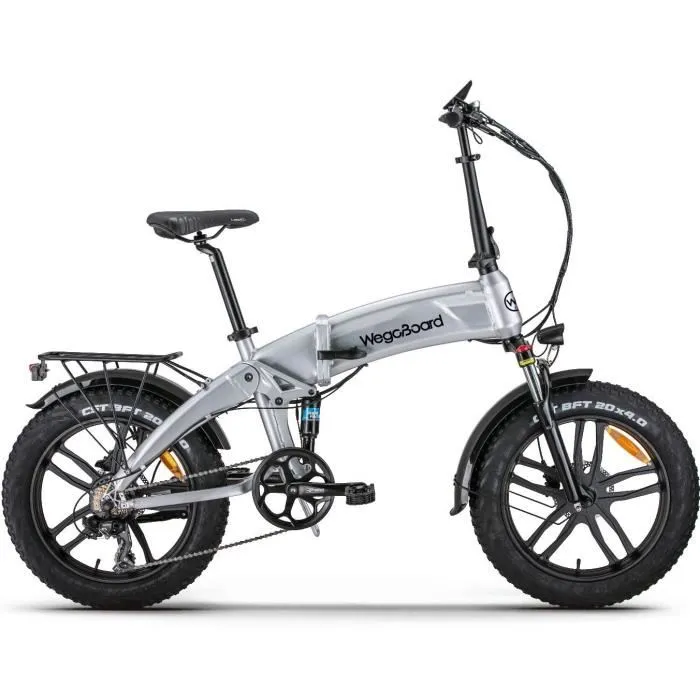 Vélo Électrique Pliable - Wegoboard - SuperBike Plus Argent - 20 pouces * 4.0 - 7 vitesses Batterie 36V 10,4 Ah - Autonomie 60 km