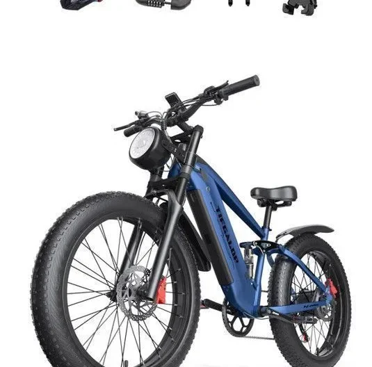 Vélo Electrique TIFGALOP ES28-GR - 1000W - Batterie Amovible 48V18Ah - Portée 45-90 km - Pneus Tout Terrain 26 Pouces - Bleu Gris
