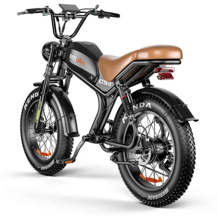 Vélo électrique Emoko C93, moteur 1000W, batterie 20AH, pneu 20''*4.0, 50KM/H, 7 vitesses, Marron – Image 2