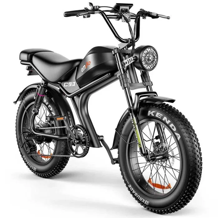 Vélo électrique Emoko C93, moteur 1000W, batterie 20AH, pneu 20''*4.0, 50KM/H, 7 vitesses, Noir – Image 4