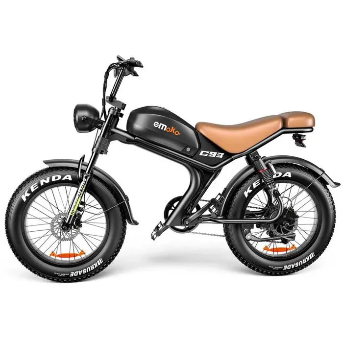 Vélo électrique Emoko C93, moteur 1000W, batterie 20AH, pneu 20''*4.0, 50KM/H, 7 vitesses, Marron – Image 4
