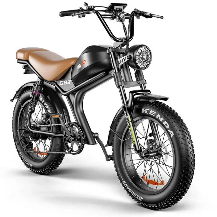 Vélo électrique Emoko C93, moteur 1000W, batterie 20AH, pneu 20''*4.0, 50KM/H, 7 vitesses, Marron – Image 5