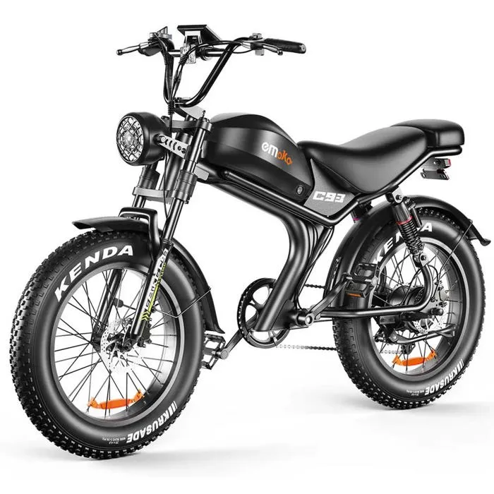 Vélo électrique Emoko C93, moteur 1000W, batterie 20AH, pneu 20''*4.0, 50KM/H, 7 vitesses, Noir