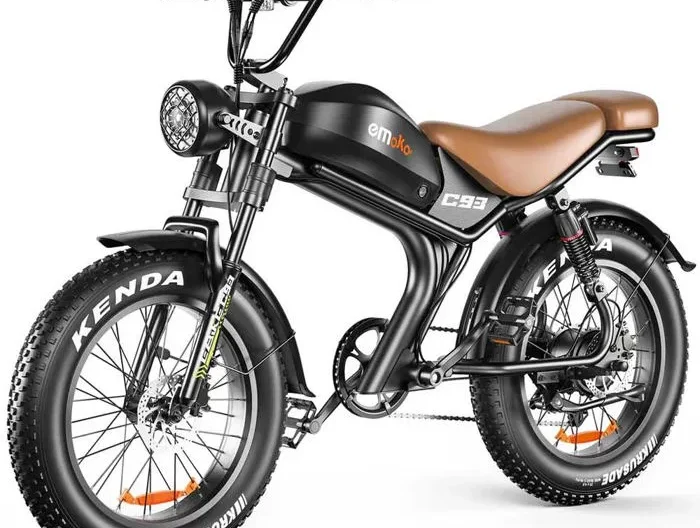 Vélo électrique Emoko C93, moteur 1000W, batterie 20AH, pneu 20''*4.0, 50KM/H, 7 vitesses, Marron