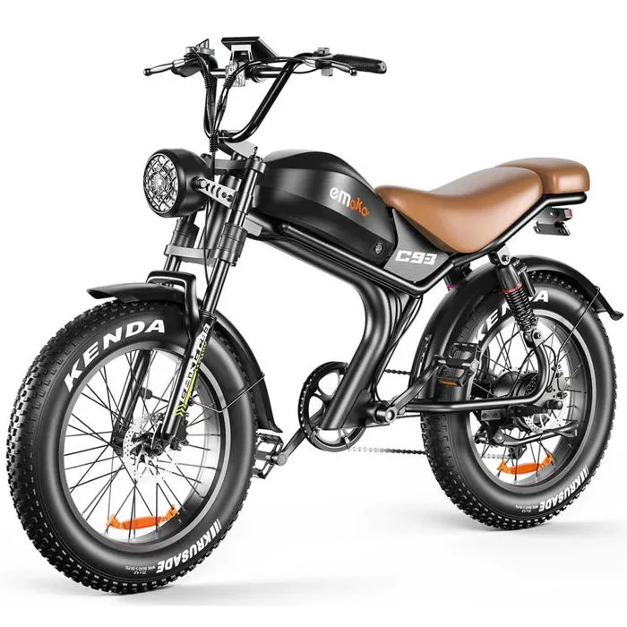 Vélo électrique Emoko C93, moteur 1000W, batterie 20AH, pneu 20''*4.0, 50KM/H, 7 vitesses, Marron