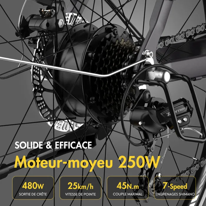 Vélo électrique FAFREES F28 pro - 27.5" VTT Électrique 480W Large Batterie 14.25Ah/36V E-bike avec contrôle APP, Shimano 7s, Noir – Image 4