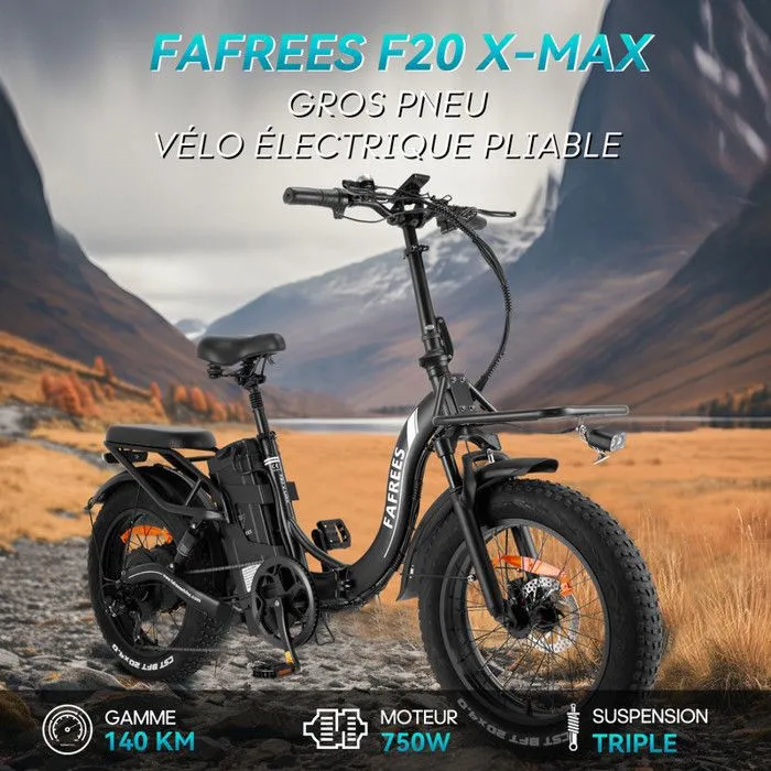 Vélo Électrique Pliable 20" - FAFREES F20X MAX - 1000W 48V/30Ah Samsung Batterie Amovible - Shimano 7s - Autonomie 200 km, Noir – Image 2