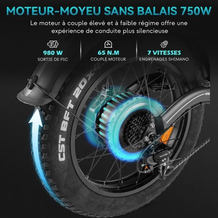 Vélo Électrique Pliable 20" - FAFREES F20X MAX - 1000W 48V/30Ah Samsung Batterie Amovible - Shimano 7s - Autonomie 200 km, Noir – Image 4